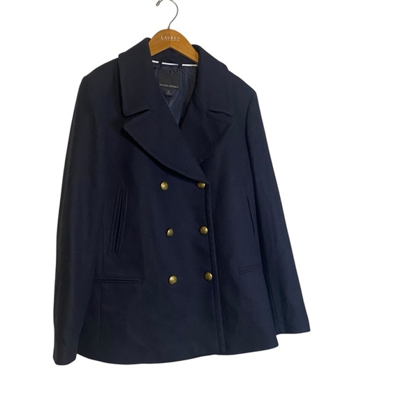Banana Republic Pea Coat Wool Nylon Gold tone buttons with Emblem Fully Lined XL - Picture 3 of 16
